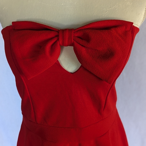 Forever 21 Strapless Red Bow Pinup Style Dress Sz L Bodycon Tube Top Mini - Picture 5 of 11